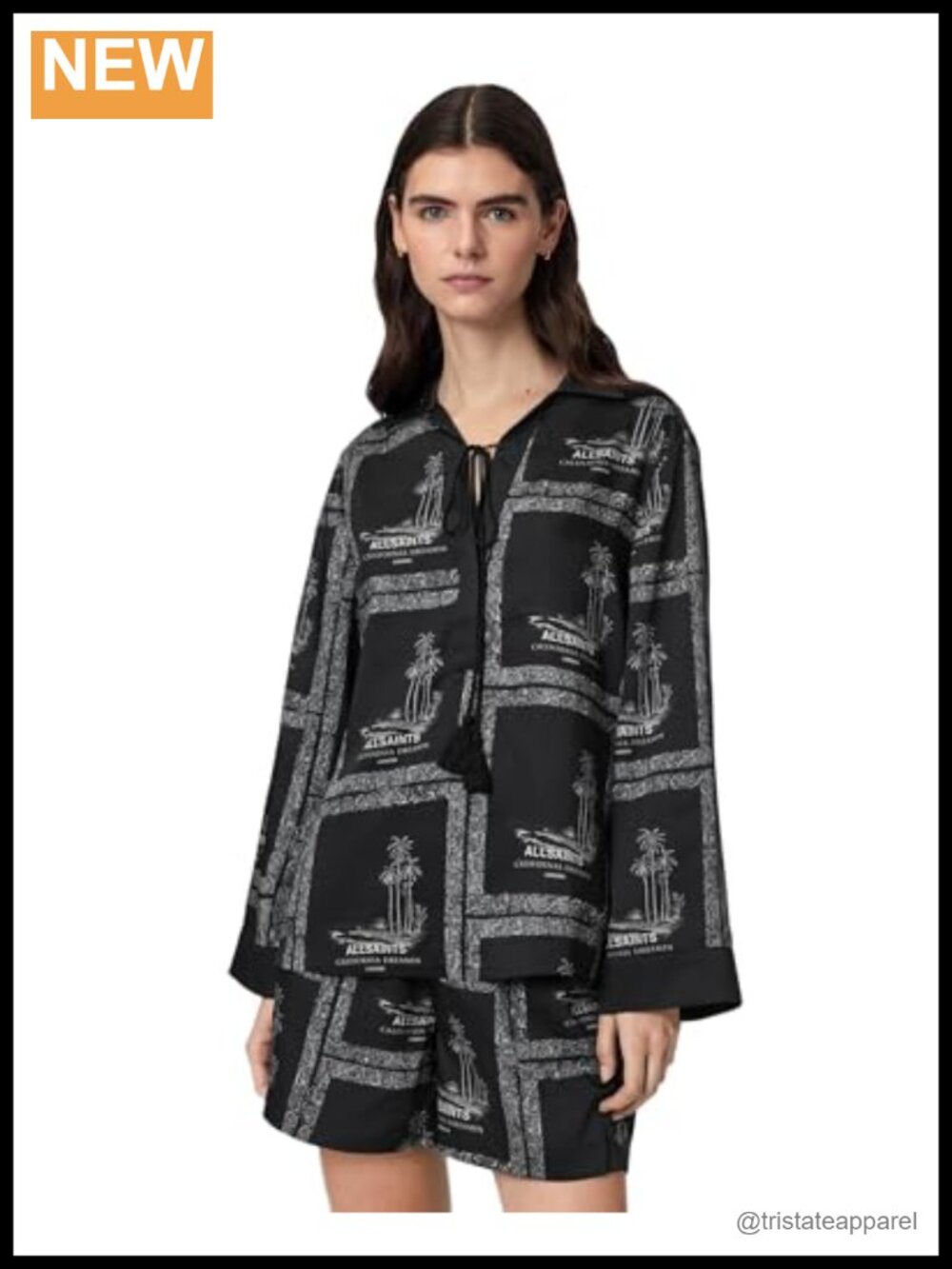 AllSaints Lettie Silk-Like Shirt Long Sleeve Tie Front